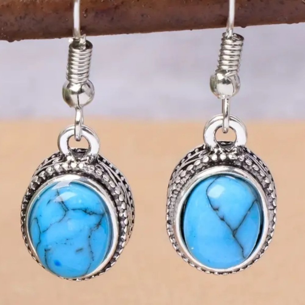 Synthetic Turquoise Gemstone Hook Earrings 2/$15 3/$20 4/$25‎